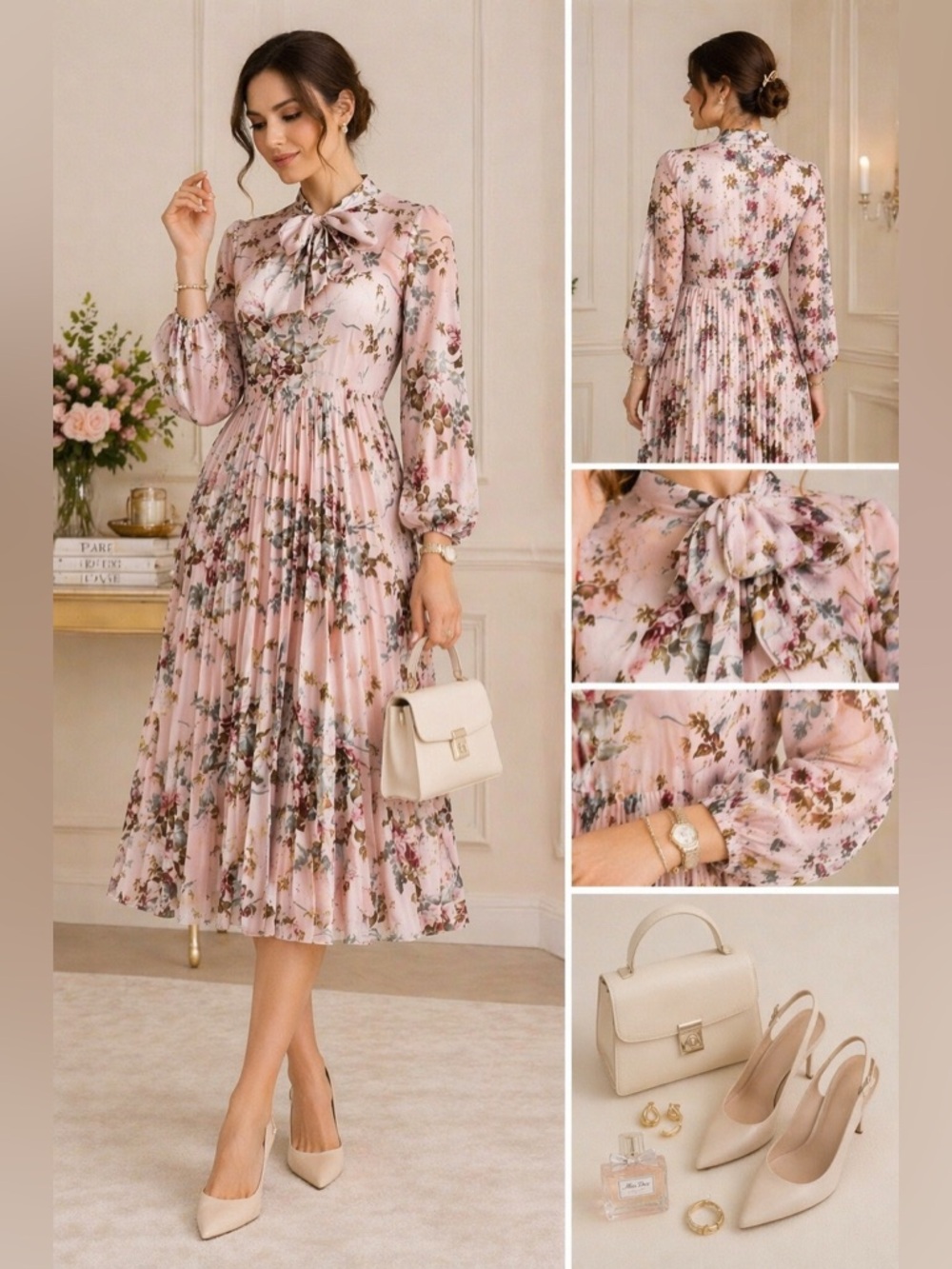 Pink Floral Long Sleeve Dress